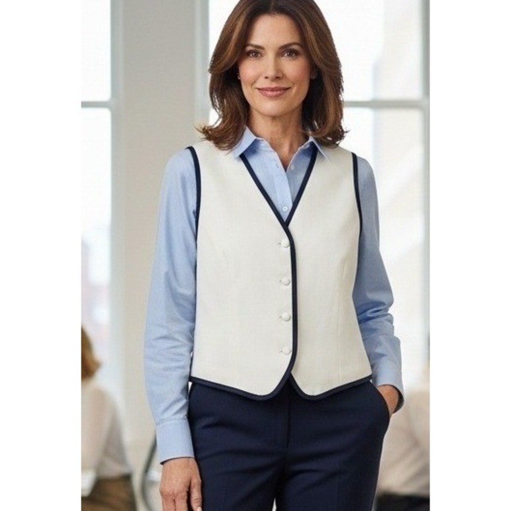 Vtg Talbots Vest Womens Petite Sz 14 White Silk Blend 4 Button Minimalist Retro